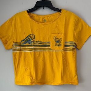 Disney Parks STITCH Cropped Yellow Surf Pocket Tee